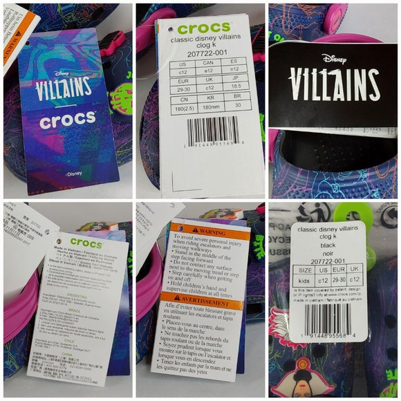'CROCS' 'DISNEY VILLAINS'  LIMITED EDITION 'JIBBITZ' SLIP-ON CLASSIC CLOG SLIDES - Picture 13 of 16
